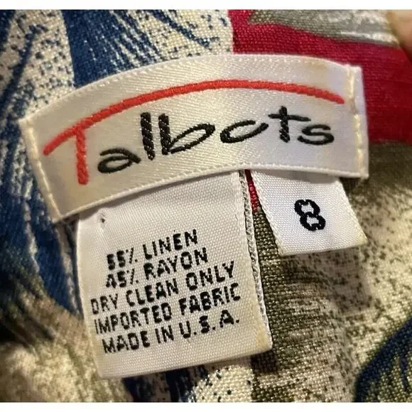 Vintage 90s Talbots Womens 8 Belted Linen Blend Short Sleeve Hawaiian Dress USA - Picture 2 of 15